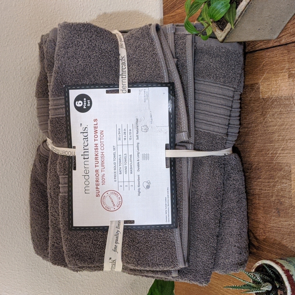 Modern Threads 6-Piece Charcoal 100% Turkish Cotton Towel Set